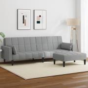 vidaXL Bäddsoffa 2-sits med fotpall ljusgrå tyg