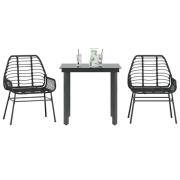 vidaXL Matgrupp för trädgården 3 delar svart konstrotting och glas