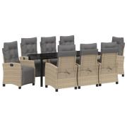 vidaXL 9-delad trädgårdsgrupp Beige Poly Rattan