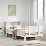 vidaXL Säng med bokhylla utan madrass vit 100x200cm massiv furu