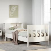 vidaXL Säng med bokhylla utan madrass vit 90x190cm massiv furu