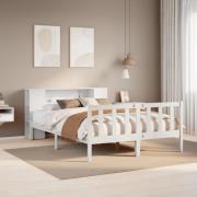 vidaXL Säng med bokhylla utan madrass vit 140x190cm massiv furu