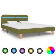 vidaXL Sängram med LED utan madrass grönt tyg 150x200 cm