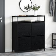 vidaXL skoskåp med 4 fällbara lådor svart ek 100x34x112 cm
