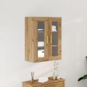 vidaXL Väggmonterat skåp med glasdörrar artisan ek 69,5x34x90 cm