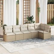 vidaXL 6-delars trädgårdsoffaset med kuddar beige poly rotting, vidaXL...