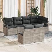 vidaXL 7-delat trädgårdsoffaset med kuddar ljusgrå poly rattan, vidaXL...