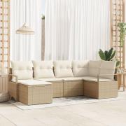 vidaXL 6-delat trädgårdsoffset med kuddar beige polyrotting, vidaXL 2-...