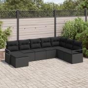 vidaXL 8-delars trädgårdsoffa set med kuddar svart poly rattan, vidaXL...