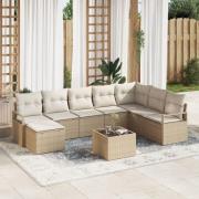 vidaXL 9-delars trädgårdsoffaset med kuddar Brown Poly Rattan, vidaXL ...