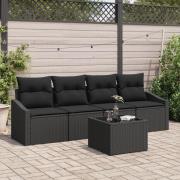 vidaXL 5-delat trädgårdsoffor set med kuddar svart poly rattan