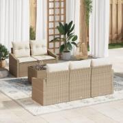 vidaXL 6 Delar Trädgårdsoffset med Kuddar Beige Poly Rottings