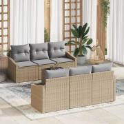 vidaXL 7-delars Trädgård Sofa Set med Kuddar Beige Poly Rattan