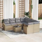 vidaXL 9 Delars Trädgårdsoffaset med Kuddar Beige Poly Rattan