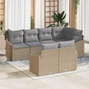 vidaXL 7-delat trädgårdsoffaset med kuddar Beige Poly Rattan
