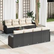 vidaXL 9 Bitars Trädgårdsofa Set med Kuddar Svart Poly Rattan Akacia, ...