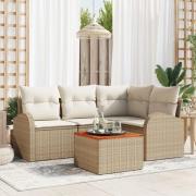 vidaXL 5-delat Trädgårdsoffaset med kuddar Beige Poly Rattan Akacia