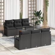 vidaXL 7-delad trädgårdsoffagrupp med kuddar Svart Poly Rattan Acacia,...