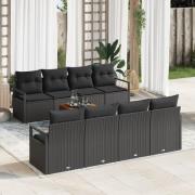 vidaXL 9-delat trädgårdsoff-set med kuddar Svart Poly Rattan Akacia, v...