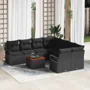 vidaXL 9-delat Trädgårdsofa Set med Kuddar Svart Poly Rattan Akacia, v...