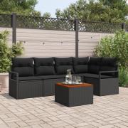vidaXL 6-delars trädgårdssoffset med kuddar svart poly rattan akacia, ...