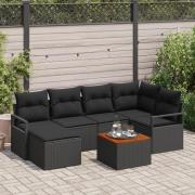 vidaXL 7 Delars Trädgårdsoff set med Kuddar Svart Poly Rattan Akacia, ...