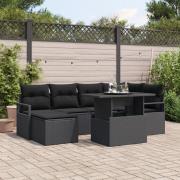 vidaXL 7-delad trädgårdssoffgrupp med kuddar svart poly rattan, vidaXL...