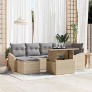 vidaXL 7-delat Trädgårdssoffset med Kuddar Beige Poly Rottning
