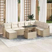 vidaXL 9-delat trädgårdsofaset med kuddar beige polyrotting