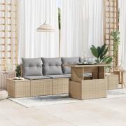 vidaXL 5 Delar Trädgårdsoffa Set med Kuddar - Beige Poly Rattan
