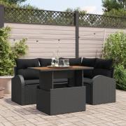 vidaXL 5-delat trädgårdsdining-set med kuddar svart poly rattan akacia