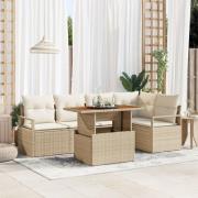 vidaXL 6 Delars Trädgårdsofförsätt med Dynor Beige Poly Rattan Akacia,...