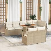 vidaXL 9-delat trädgårdsoff set med kuddar Beige Poly Rattan Akacia, v...