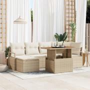 vidaXL 7-delat trädgårdsoffasett med kuddar beige poly rotting akacia,...