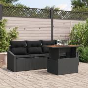 vidaXL 5-delars Trädgårdsmatbord med Kuddar Svart Poly Rattan Akacia