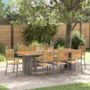 vidaXL 9-delat Trädgårdsserveringsset Grå Poly Rattan Acacia, vidaXL S...