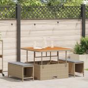 vidaXL 3 Delars Trädgårds Matbord Set med Kuddar Beige Poly Rattan Aka...