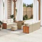 vidaXL 10 Delars Trädgårdsoff Set med Kuddar Beige Poly Rattan Akacia,...