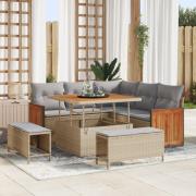 vidaXL 8-delade trädgårdssoffset med kuddar Beige Poly Rattan Akaciatr...