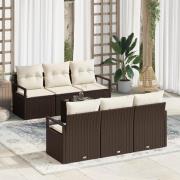 vidaXL 7-delat Trädgårdsoffset med Kuddar Brun Poly Rattan, vidaXL 2-s...