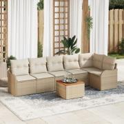 vidaXL 7-delat trädgårdsoff-set med kuddar Beige Poly Rottning Akacia,...