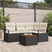 vidaXL 5-delat trädgårdsofa-set med kuddar svart poly rattan akacia, v...