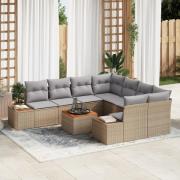vidaXL 9-delat trädgårdsoffset med kuddar Beige poly rattan akacia