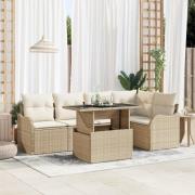 vidaXL 6-delat trädgårdsoffset med kuddar beige poly rattan, vidaXL 2-...