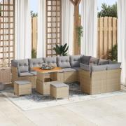 vidaXL 12-delars Trädgårdssoffa Set med Kuddar Beige Poly Rattan Akaci...