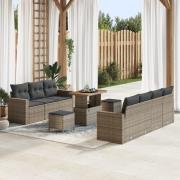 vidaXL 10 Delars Trädgårdssoffa Set med Kuddar Grå Poly Rattan Akacia,...