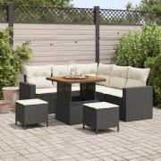 vidaXL 8-delade trädgårdsoff set med kuddar svarta poly rattan akacia,...