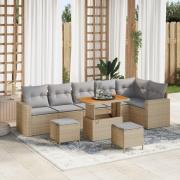 vidaXL 9-delat Trädgårdsoffset med Kuddar Beige Poly Rattan Akacia, vi...