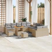 vidaXL 13-delars trädgårdsoffaset med kuddar Beige Poly Rattan Akacia,...