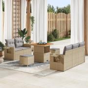 vidaXL 8-delad Trädgårdsoffuppsättning med kuddar Beige poly rotting a...